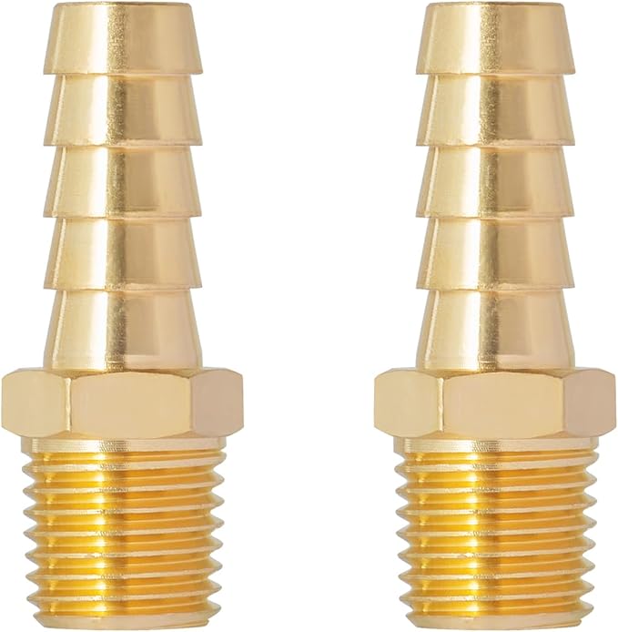 SUNGATOR Hose Barb Fittings 3/8 Inch Barb × 1/4 Inch NPT, Brass Air Hose Fittings, 3/8" to 1/4" NPT Male Air Line Repair Connector Kit, Brass Male Thread Pipe Adapter (2 Pack)