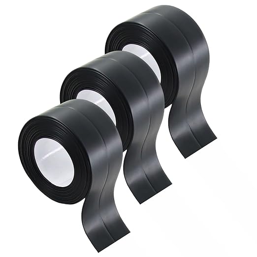 3 Rolls Sealing Caulk Tape Self Adhesive, Waterproof Caulking Tapes Sealant Strip for Bathroom Toilet Kitchen Countertop Black