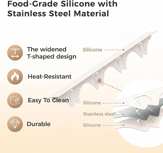 Silicone Stove Gap Covers with Stainless Steel, Oven Gap Filler Seals Gaps Between Stovetop and Counter, Stove Gap Guards Range Trim Kit, Easy to Clean Stove Gap Guard (Beige 2 Pack,20.86")
