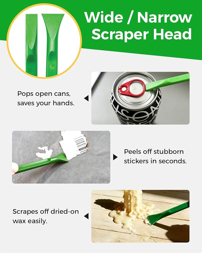 12Pcs Plastic Scraper Tool, Crevice Cleaning Tool, Non-Scratch Car Detailing Supplies for Cleaning, Versatile Label/Sticker Remover & Peeler Tool for Tight Spaces (Green-12Pcs)