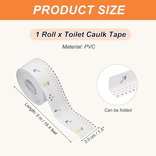 PATIKIL Caulk Tape Waterproof Self Adhesive, PVC Toilet Caulking Sealant Strip Bathtub Caulk Sealing Strip Tape for Bathroom Kitchen Countertop, Flower World (1.5 Inch x 16.4 Ft)