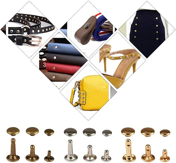 360 Sets Leather Rivets, Double Cap Rivets for Fabric, with Setting Tool Kit for Crafts Repairs/Clothing/Belts Strap