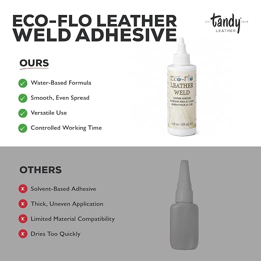 Tandy Leather Eco-Flo Leather Weld Adhesive - Water-Based Quick Tack Glue for Bags, Belts, Shoes, and Craft Projects - Smooth Spread Formula - 4 fl oz