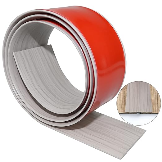 Floor Transition Strip 2" Self Adhesive Flat Vinyl Flooring Transitions Strip with Strong Backing Wood Grain 5cm, 3.28FT, Grey Wood Grain