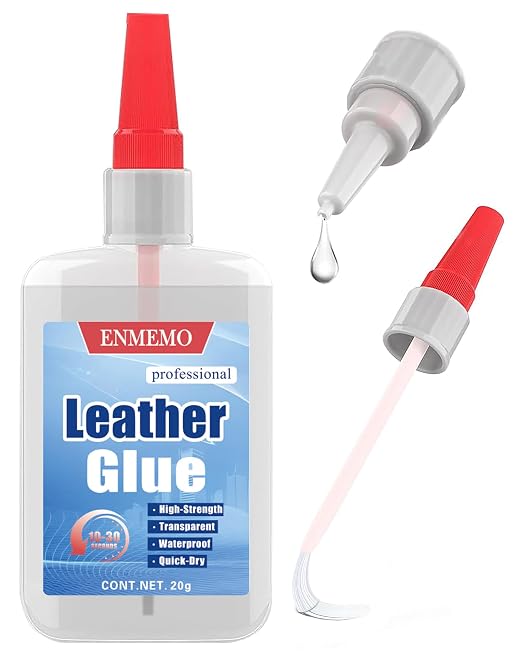 (2-in-1) Leather Glue with Brush Applicator & Nozzle,Adhesive for Purses,Sofas and Furniture,Leathercraft;InstantGlue Bonding Between Leathers,Waterproof Clear