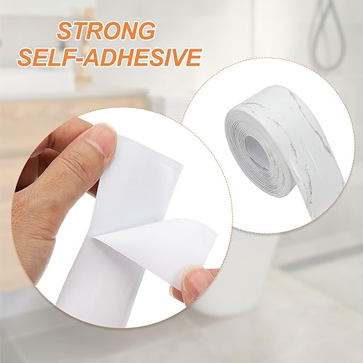 PATIKIL Caulk Tape Waterproof Self Adhesive, PVC Toilet Caulking Sealant Strip Bathtub Caulk Sealing Strip Tape for Bathroom Kitchen Countertop, Marble Pattern (1.5 Inch x 16.4 Ft)