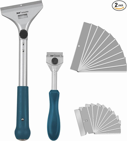 XW Razor Blade Paint Scraper Set, Heavy Duty Putty Knife with Quick Blade Change, Extra 20 PCS Blades Included, 2-Pack