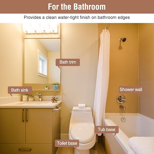 White Caulk Tape Peel & Stick Waterproof Self Adhesive Sealing Tape for Bathroom Kitchen Bathtub Toilet Walls Floors Tiles Wallpaper Decor, No Mess with Glue or Caulking, Quick & Easy Fix in Minutes