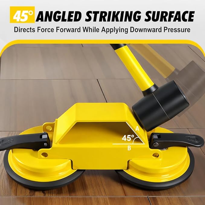 Floor Gap Fixer Tool, 45° Striking Surface Floor Gap Repair Tool with Dual Suction Cup, Made of Iron. with 6pcs Sticky Pads for Fixer Laminate/Vinyl Flooring Tools