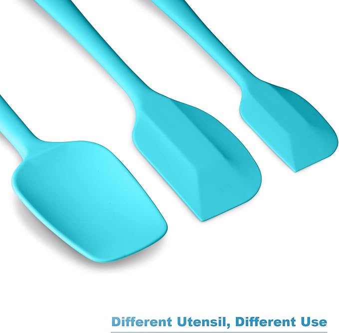 Silicone Spatula 3‑Piece Set Heat Resistant 600°F Non‑Stick Rubber Spatulas with Stainless Steel Core ALLWIN HOUSEWARE Large Spatula, Spoonula & Mini Spatula for Cooking & Baking, Macaron Blue