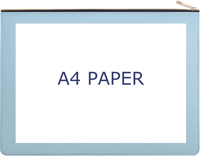 PU Leather A4 File Folder Zipper Document Holder Envelope Folder Case for Receipt Contract (1, Light Blue)