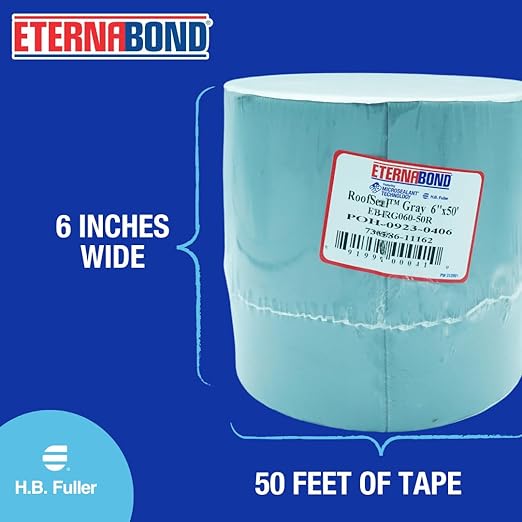 EternaBond RoofSeal Gray 6" x50' MicroSealant UV Stable RV Roof Seal Repair Tape | 35 mil Total Thickness - EB-RG060-50R - One-Step Durable, Waterproof and Airtight Sealant