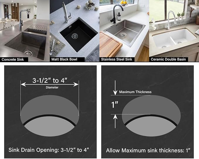 Highcraft 9733 Kitchen Sink (3-1/2'' Inch) Stainless Steel Drain Assembly With Strainer Basket-and Rubber Stopper, 3.5