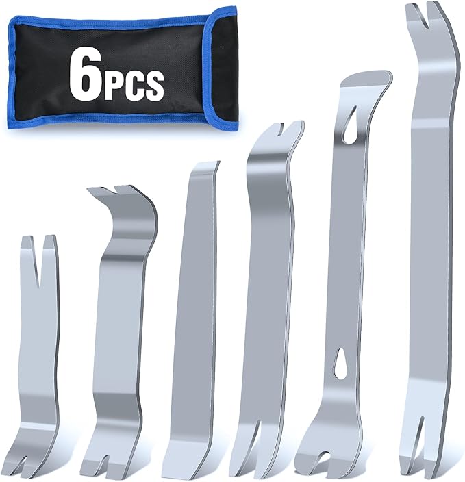 GOOACC 6PCS Metal Trim Removal Tool Auto Pry Tool Kit Auto Trim Removal Set for for Car Audio Dash Window Molding Panel Door with Storage Bag