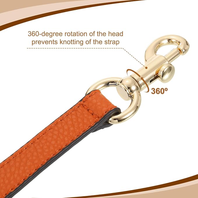 uxcell 14.17 Inch PU Leather Short Bag Strap with Clasp, Purse Handles Handbags Replacement Straps for Clutch Bag Underarm Bags, Orange, Gold Buckle