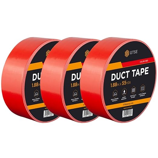 GTSE Red Duct Tape, 2 Inches x 55 Yards (164 ft), Heavy Duty, Waterproof Repair Tape for Indoor or Outdoor Use, 3 Rolls