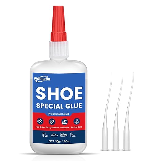 WOUSEDO Shoe Glue 30g, Flexible & Waterproof Instant Adhesive | Quick Dry in Seconds, Heavy Duty Clear Glue for Sole Repair on Sneakers, Boots, Heels, Hiking Shoes, Leather & Rubber