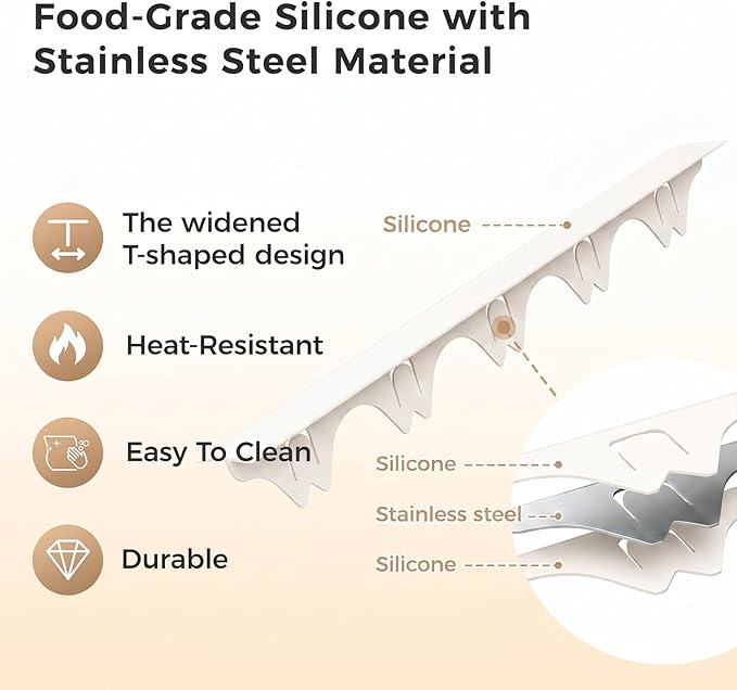 Silicone Stove Gap Covers with Stainless Steel, Oven Gap Filler Seals Gaps Between Stovetop and Counter, Stove Gap Guards Range Trim Kit, Easy to Clean Stove Gap Guard (Beige 2 Pack,25")