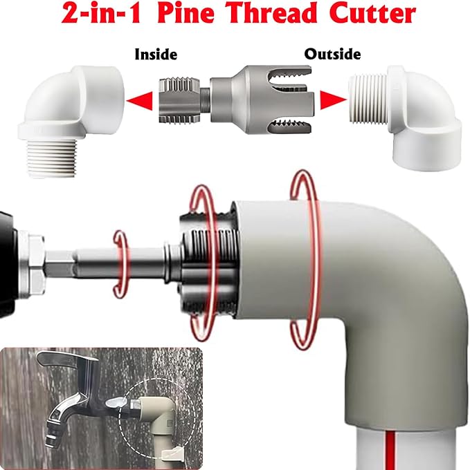 PVC Pipe Threader Kit, 3 Piece Set, 1/2", 3/4", 1" NPT, Internal and External Threading, Compatible with Electric Drill for PVC, PPR, MPP Pipes (1/2in+3/in+ 1in)