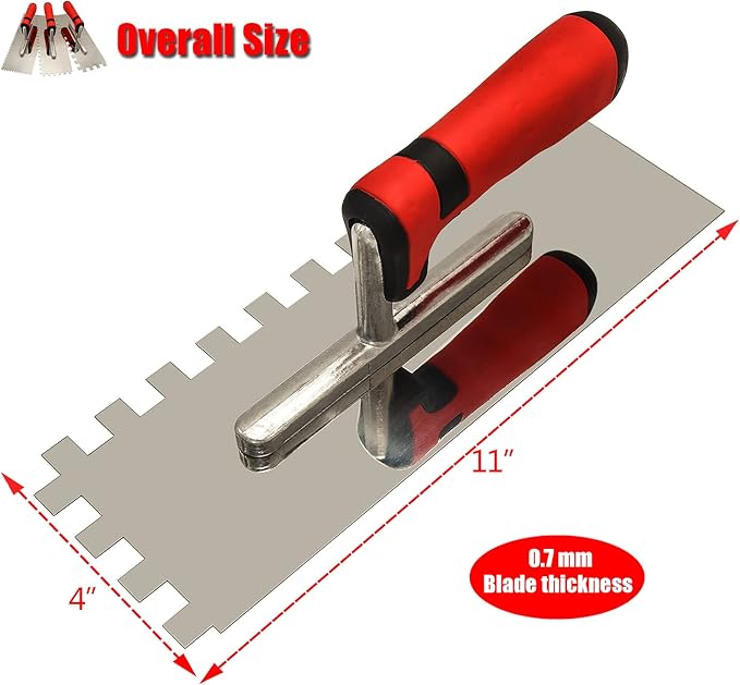 Tile Tools Stainless Steel Square Notch Trowel Set Plus Rubber Grout Float and Grout Sponge for Tiling Installation Grouting