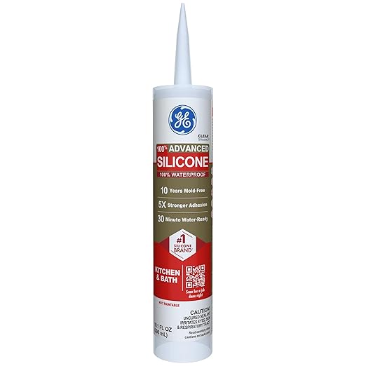 GE Advanced Silicone Caulk for Kitchen & Bathroom, Clear, 10 fl oz Cartridge, 12 Pack - 100% Waterproof Silicone Sealant, 5X Stronger Adhesion, Shrink & Crack Proof