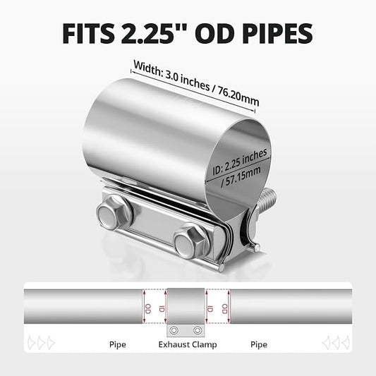 EVIL ENERGY 2.25 Inch Exhaust Clamp, 2 1/4" Butt Joint Band Clamp Sleeve Coupler Stainless Steel for Pipes, Mufflers, Catalytic Converters 4PCS