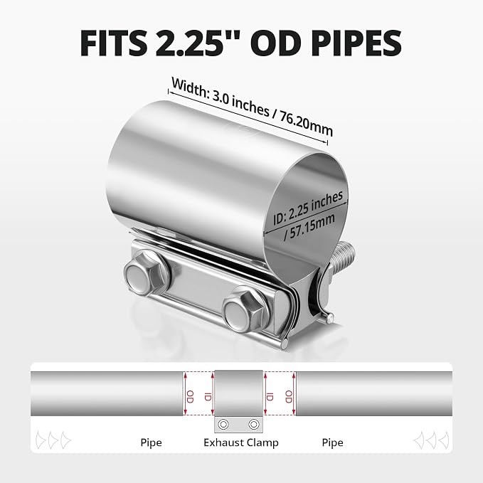EVIL ENERGY 2.25 Inch Exhaust Clamp,2 1/4" Butt Joint Band Clamp Sleeve Coupler Stainless Steel for Pipes,Mufflers,Catalytic Converters 1PCS