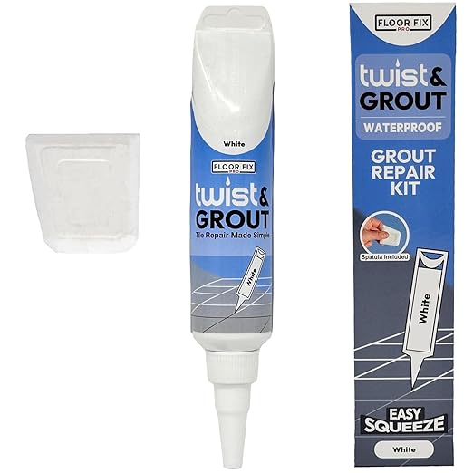 Floor-Fix Pro Twist & Grout Repair Kit – Premixed Waterproof Grout Repair & Grout Paint Pen Alternative – Fast Tile Grout Reviver for Bathroom, Shower & Kitchen – Crack-Resistant (White, 8.8 Fl Oz)