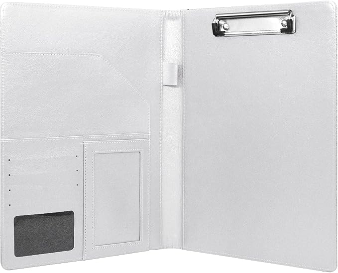 Marble Portfolio Case, WAVEYU Padfolio Cover Folder for Men, Conference/Resume/Legal Document Organizer with Letter/A4 Size Clipboard Hardboard, Business Card Holders, Document Sleeve, White Marble