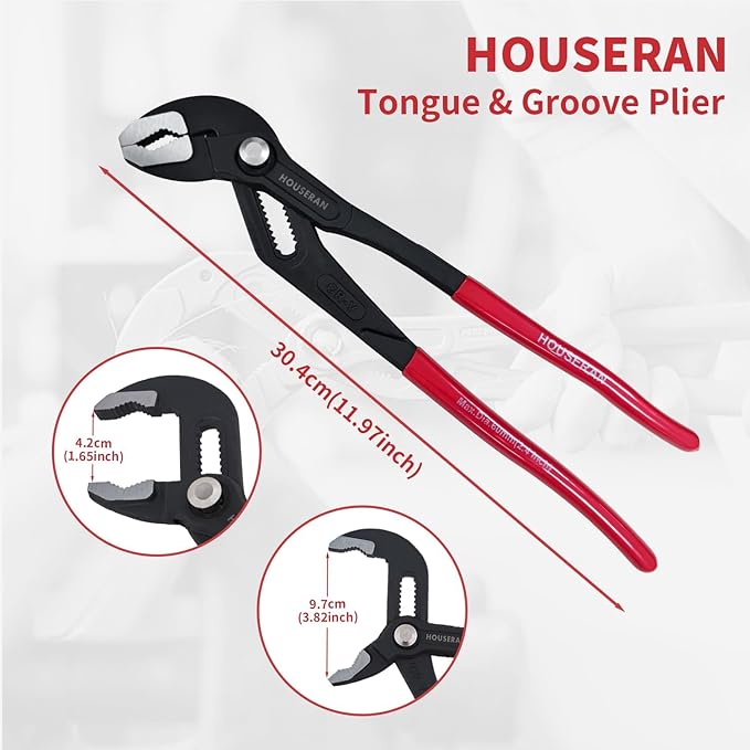 12 Inch Water Pump Pliers, Groove Joint Wrench With Comfort Red Grips, CRV Tongue and Groove for Home Repair, Gripping, Nuts, Bolts, Pipe & Fittings