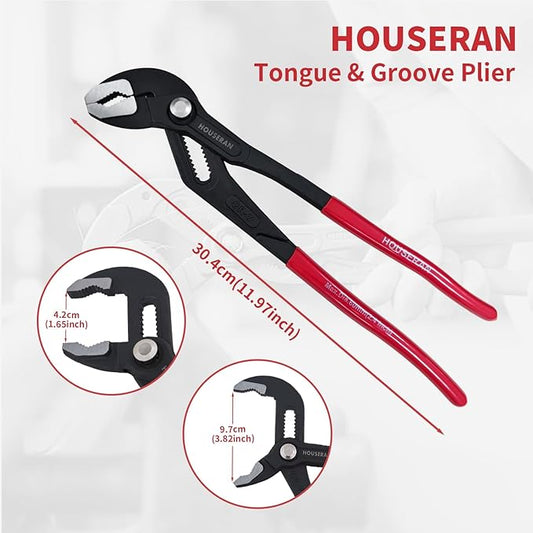 12 Inch Water Pump Pliers, Groove Joint Wrench With Comfort Red Grips, CRV Tongue and Groove for Home Repair, Gripping, Nuts, Bolts, Pipe & Fittings