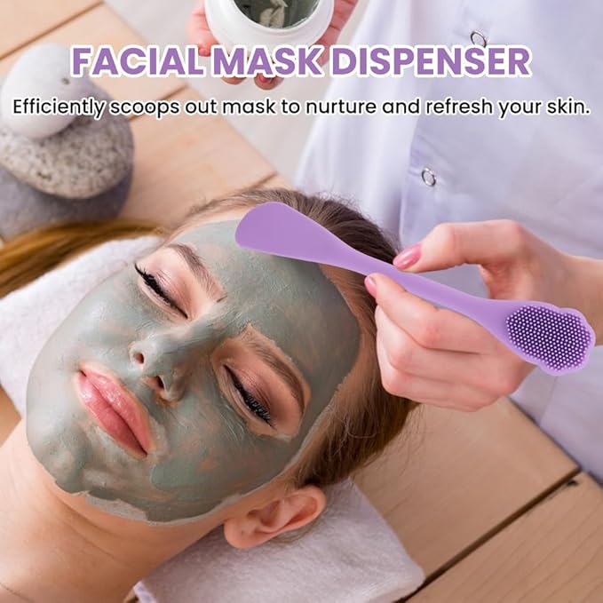 Blackhead Remover Tool for Face and Nose, 2 in 1 Silicone Face Cleansing Brush and Stainless Steel Blackhead Scraper Spatula, Mask Applicator for Men and Women(Purple)