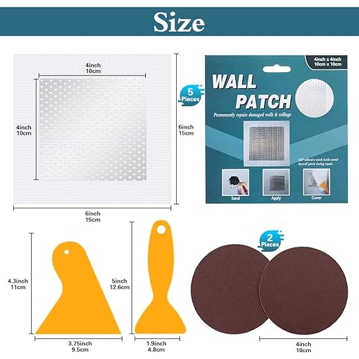 4'' by 4'' Drywall Repair Patch, 5 Pcs Wall Patch Repair Kit, Self Adhesive Wall Mesh Repair, Large Hole Patch for Drywall, Sheet Rock Patch, Aluminum Metal Sheetrock Ceiling Dry Wall Patch