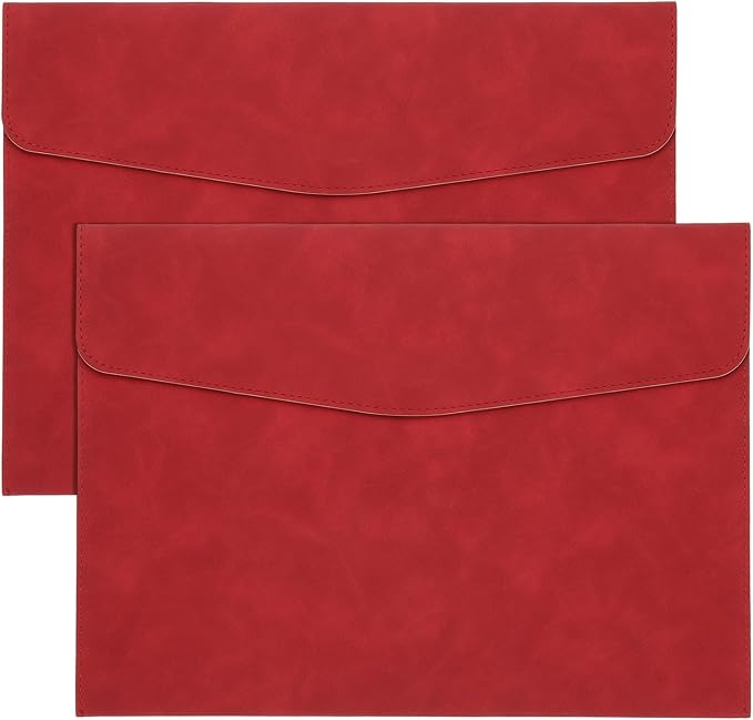 PATIKIL PU Leather A4 File Folder, 2Pcs Document Holder Filing Organizer Portfolio Envelope Folder Case with Snap Closure for Letter Receipt, Red