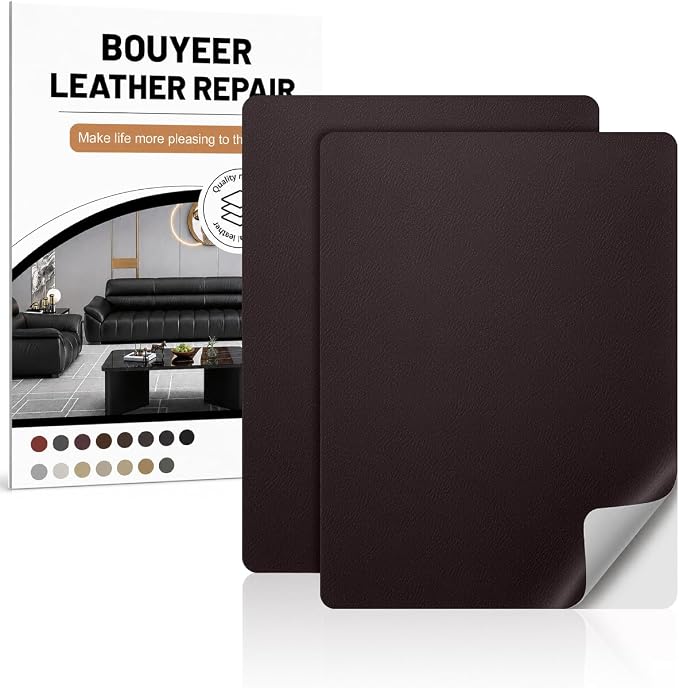 Leather Repair Patch Tape Kit,Self Adhesive Leather Repair for Sofa，Car Seat,Office Chair,Furniture,Jacket,Waterproof Strong Adhesive Vinyl Repair Kit. 8 in x 11 in,Fine Grained Dark Brown
