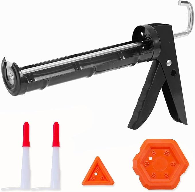 Holothurian Caulking Gun, Caulk Gun No Drip,Sealant Finishing Tool Grout Scraper for Kitchen Bathroom Window Sink Joint, 1/10 Gallon Cartridge, 10:1 Thrust Ratio, Black