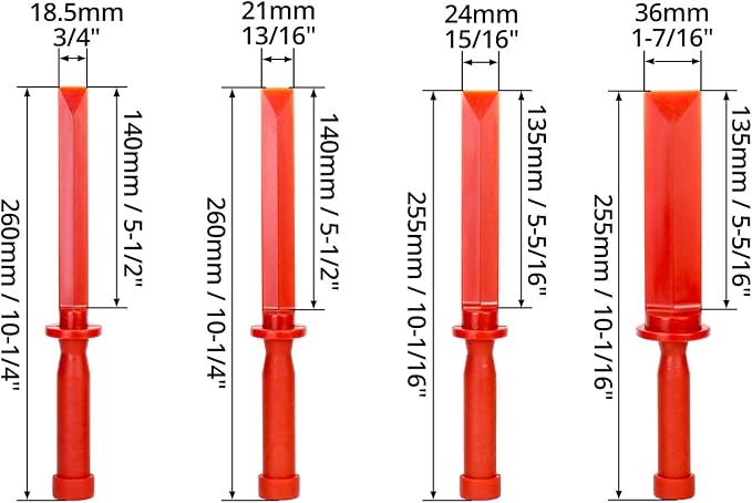 QWORK Plastic Chisel Scraper Set, 3/4", 7/8", 1", 1-1/2" Chemical Resistant Scraper Tool, No-marring Plastic Chisel Set for Removes Debris, Adhesives, Film, Paint