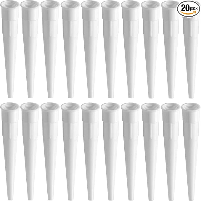 HINZIC 20pcs Caulking Gun Extender Nozzle Tip, 4 Inch Plastic Caulking Tip Extension Nozzle, Universal Caulk Tool Extender Replacement for Home, Office, Industry- White
