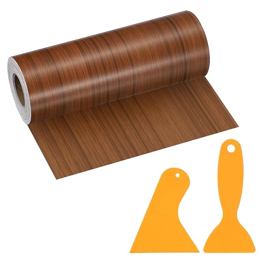 PATIKIL Wood Grain Repair Tape, 6" x 33' Self Adhesive Realistic Wood Tape with Scraper Durable Repair Patch for Furniture Floor Window Door Table DIY Home Decor, Dark Wood Grain