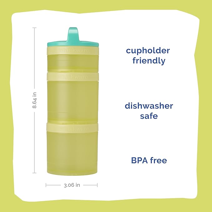 Whiskware Stackable Snack Containers for Kids and Toddlers, 3 Stackable Snack Cups for School and Travel, Teal/Yellow