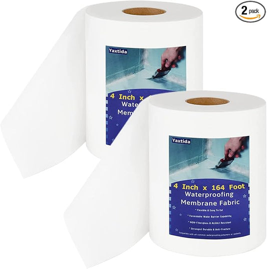2 Pack 4 Inches x 164 Feet Waterproofing Membrane Anti Fracture Fabric, Reinforcing Water Barrier Drywall Mesh Tape, Liquid Waterproof Membrane Fiberglass Tape for Shower Wall,Seam