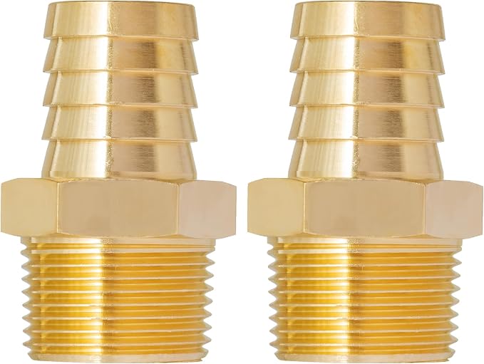 SUNGATOR 1-Inch NPT Brass Hose Barb Fittings, 1'' NPT Male Thread to 1'' Barbed Air Hose Fittings, 1-Inch Brass Air Line Repair Connectors for Compressor, Fuel, Oil (2-Pack)