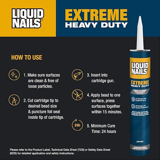 Liquid Nails Extreme Heavy Duty 10 oz. White Latex-Based Interior/Exterior Construction Adhesive Low VOC, 12 Pack