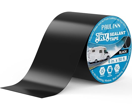PAULINN Butyl Sealant Waterproof Tape, 6 Inch X 50 Foot Camper Roofing Tape Black, UV & Weatherproof Roof Seal Tape for RV Camper Trailer Boat Window Sealing Leak Repair