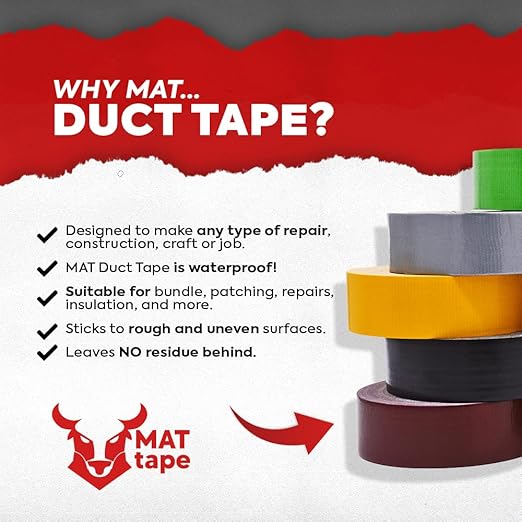 MAT Duct Tape White Industrial Grade, 2 inch x 60 ft. Waterproof, UV Resistant for Crafts, Home Improvement, Repairs, & Projects