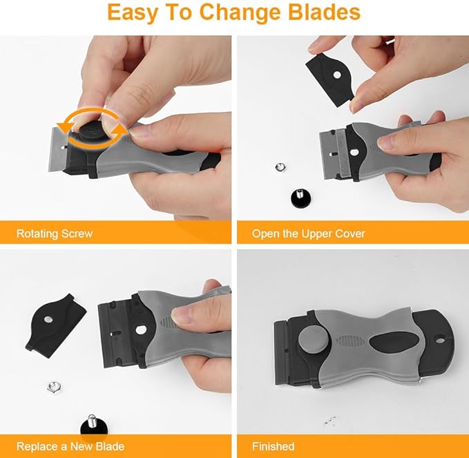 Ainiv Razor Blade Scraper, 2-in-1 Scraper Tool with 10PCS Metal Blades and 10PCS Plastic Blades, Multi-funtional Cleaning Razor Scraper for Decals, Stickers, Labels, Caulk, Adhesive, Paint Removal