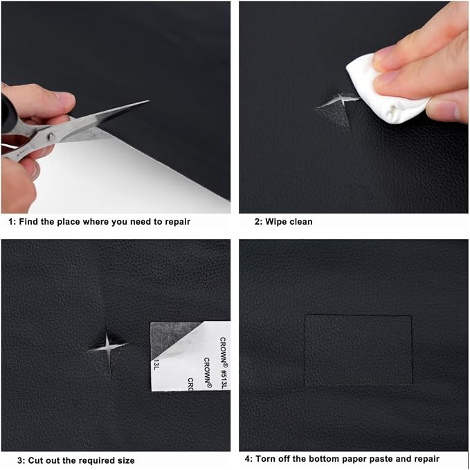 Leather Repair Kit, 17 x 99 Inches, Black, Classic Style, Self-Adhesive Tape, Vinyl & Leather Repair Kit, Car & Furniture Repair