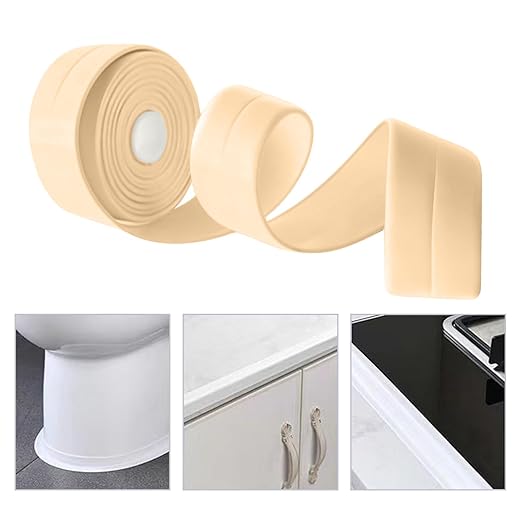 3 Rolls Caulk Tape Self Adhesive Caulk Strip Waterproof,Beige Caulking Sealant Trim for Bathroom, Caulk Sealing Strip for Toilet Sink Edge Protector with Sealing Tool (10.5Ft x 1.5In)