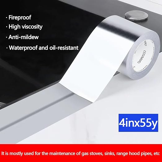 COSIMIXO Silver Aluminum Foil Duct Tape 4 Inches x 55Yards,Heavy Duty,High Temperature Sealing and Patching,Perfect for HVAC,Air Ducts,Foamboard,Metal Repair,Insulation,Dryer Vent and More
