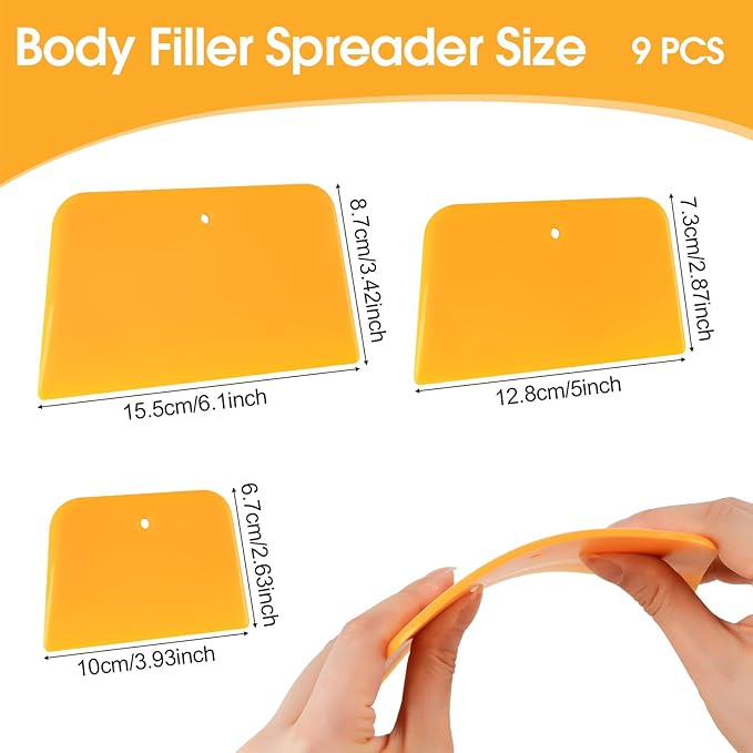 PEASUG Body Filler Spreader, 15 Pack Reusable Plastic Spreader Tool for Automotive Body Applying Fillers, Putties, Glazes, Caulks - Autobody Paint Repairs, 5 Each 4", 5" and 6"